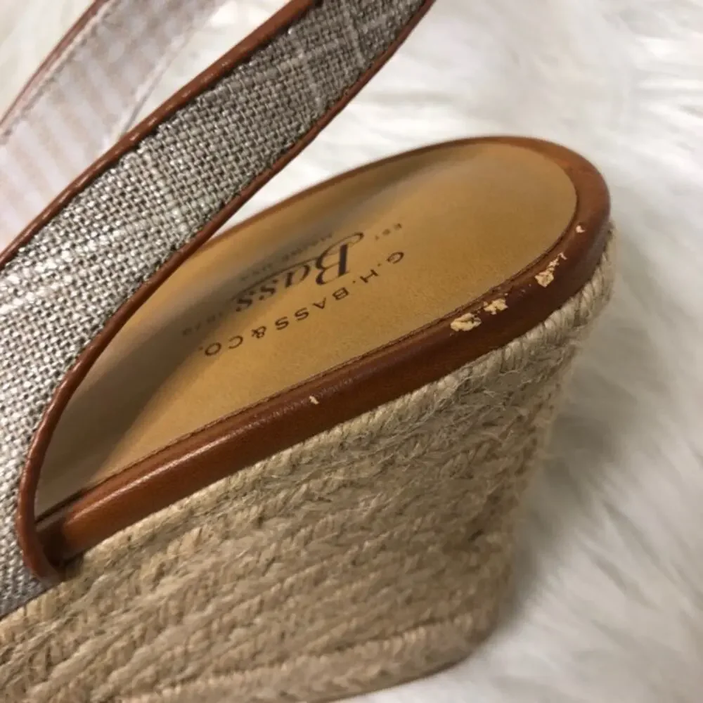Bass Metallic Grey‎ Bow Wedge Espadrille Size 7